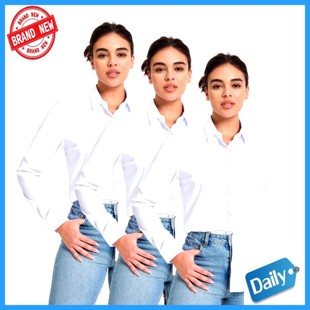 Long Sleeve Button Down Shirt Wrinkle Free Collared Blouse Classic Work Top